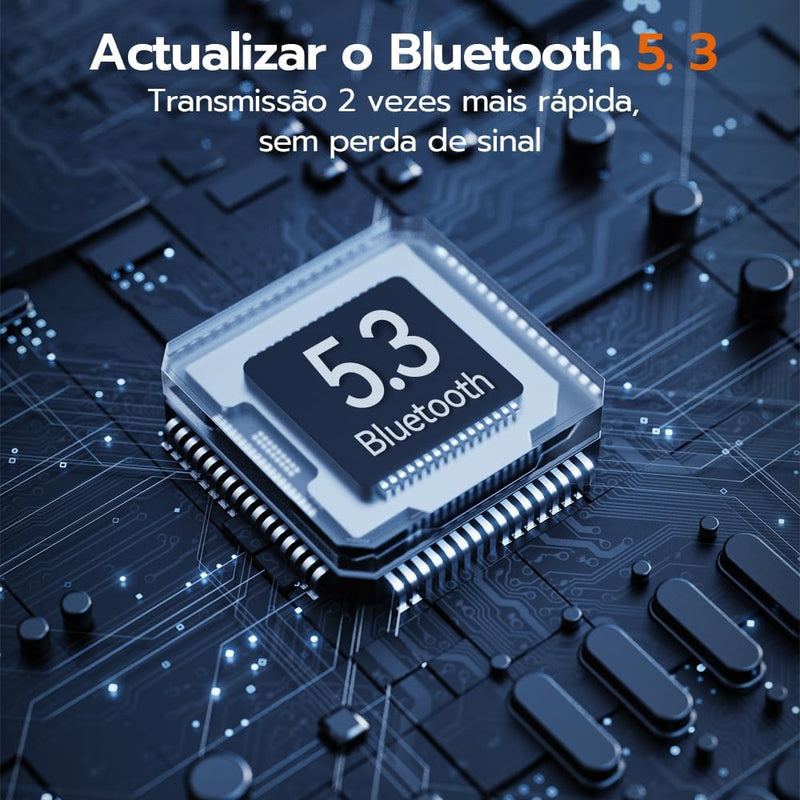 Fone De Ouvido Sem Fio Bluetooth 5.3 Compatível iPhone Android Com Microfone e Redução de Ruído Wireless Academia Corrida Musicas Graves Potentes Controle Touch,À Prova D'água HiFi Branco