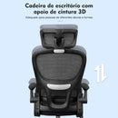 Cadeira de escritório, design ergonômico com suporte lombar independente, malha respirável e encosto de cabeça ajustável (Preto)